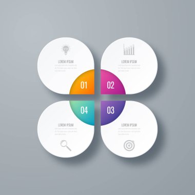 Infographics şablon dört daire seçenekleriyle