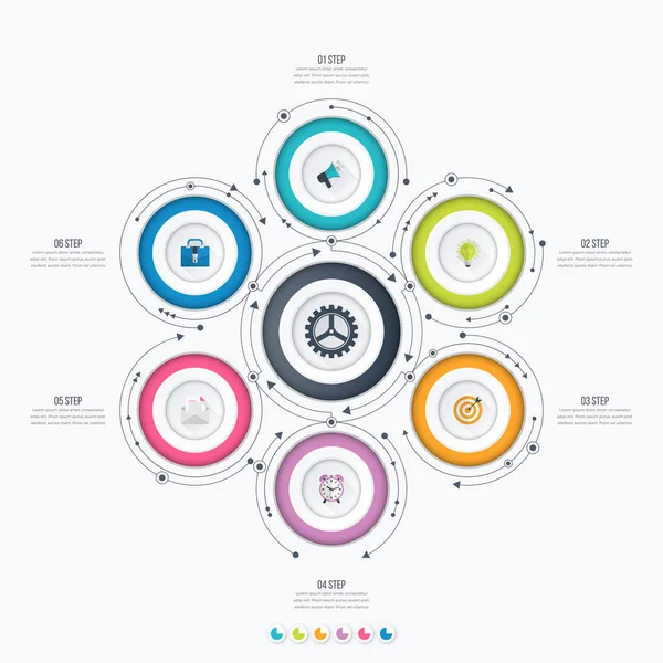 Modèle d'infographie 6 options avec cercle — Image vectorielle