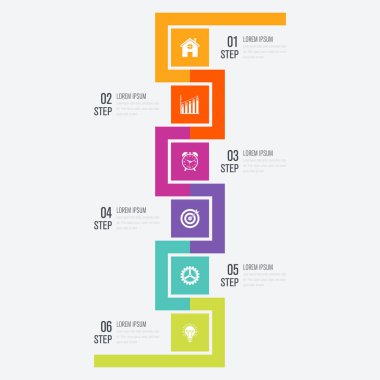 Modern infographics altı kare işlem şablonu