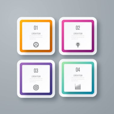 İş infographics Şablon 4 adımları kare