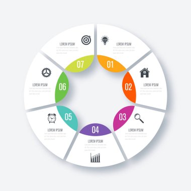 Infographics Şablon 7 daire seçenekleriyle