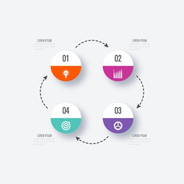 Infographics şablon dört daire seçenekleriyle