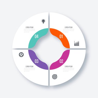 Infographics şablon dört daire seçenekleriyle