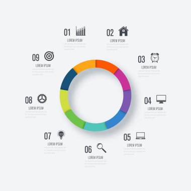 Infographics Şablon 9 daire seçenekleriyle