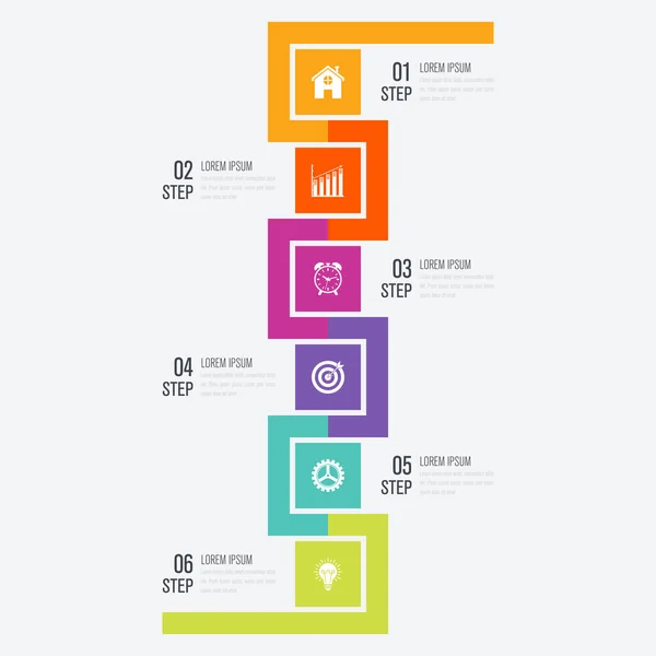 Moderne Infografik sechs quadratische Prozessvorlage — Stockvektor