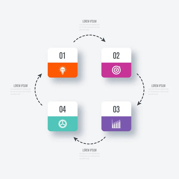 正方形でビジネス infographics テンプレート 4 ステップ — ストックベクタ