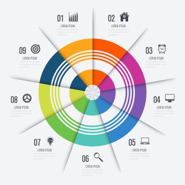 Infographics Şablon 9 daire seçenekleriyle