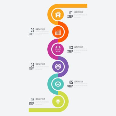 Modern infographics altı daire işlem şablonu