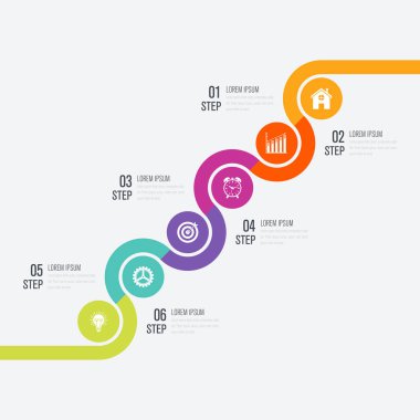 Modern infographics altı daire işlem şablonu