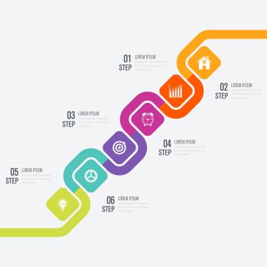 Modern infographics altı kare işlem şablonu