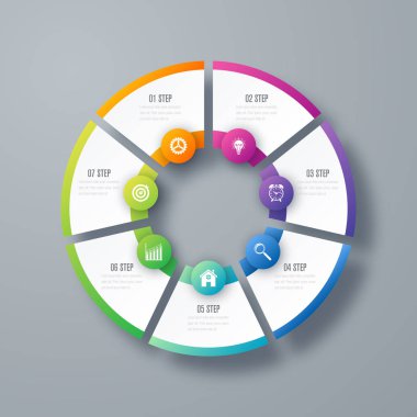 Infographics Şablon 7 daire seçenekleriyle