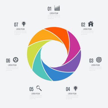 Infographics Şablon 7 daire seçenekleriyle
