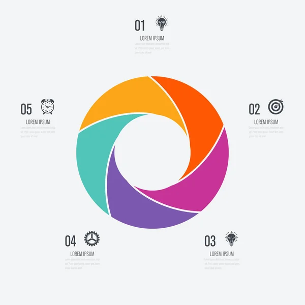 Modello infografico 5 opzioni con cerchio — Vettoriale Stock