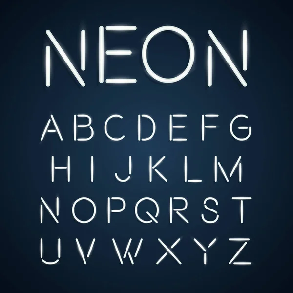 Neon stad Lettertypetekst, nacht alfabet — Stockvector