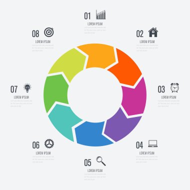 Infographics Şablon 8 daire seçenekleriyle