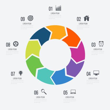 Infographics Şablon 9 daire seçenekleriyle