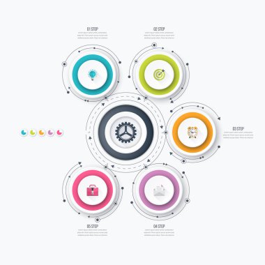 Infographics Şablon 5 daire seçenekleriyle
