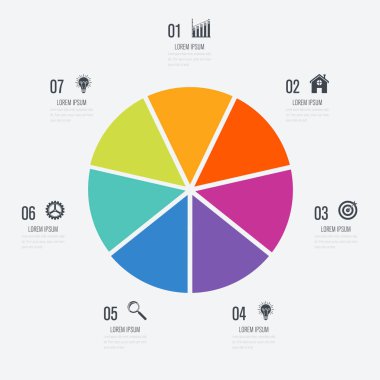 Infographics Şablon 7 daire seçenekleriyle