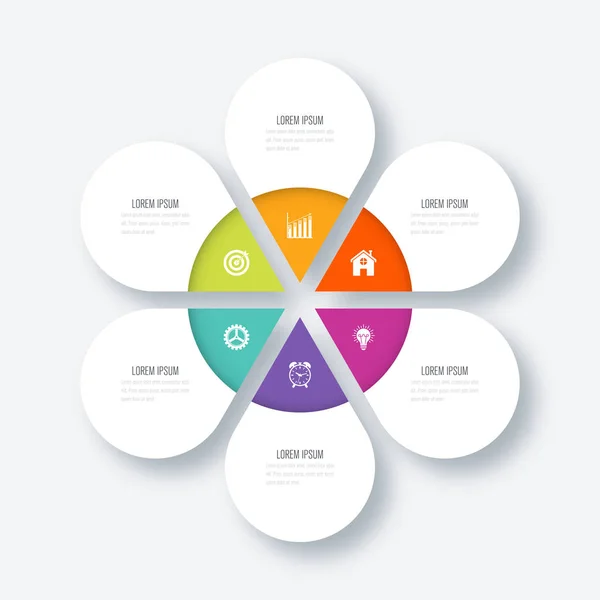 Infografías modernas plantilla de proceso de seis círculos — Vector de stock