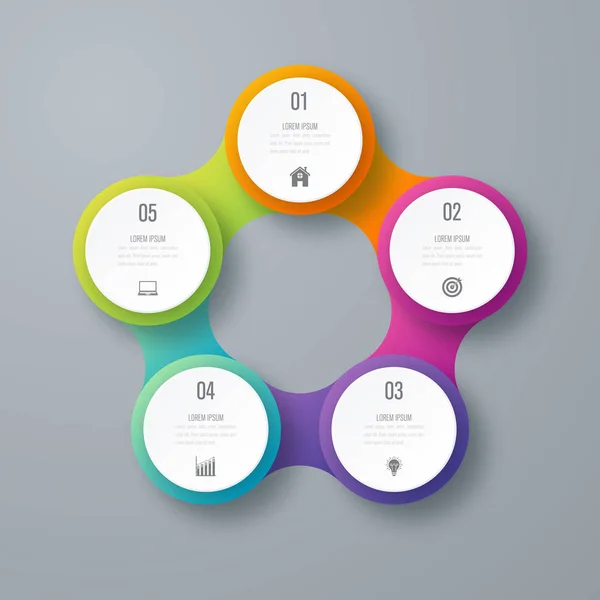 Plantilla de infografías 5 opciones con círculo — Vector de stock