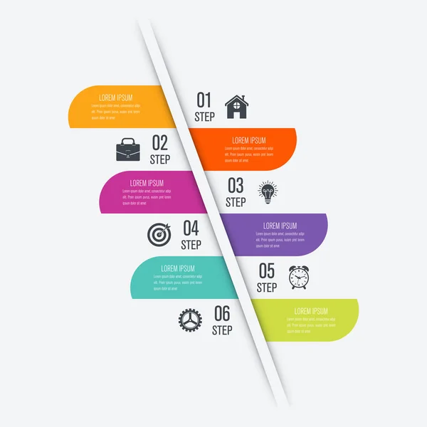 Business-Infografik-Vorlage 6 Schritte mit Quadrat — Stockvektor