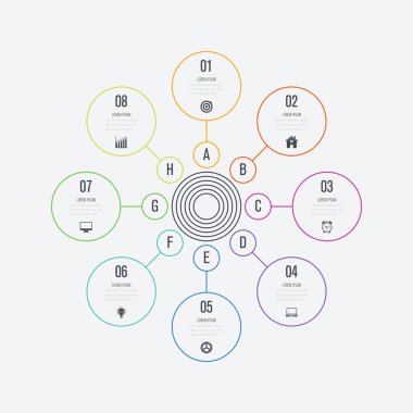 Infographics Şablon 8 daire seçenekleriyle