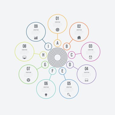 Infographics Şablon 9 daire seçenekleriyle