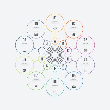 Infographics şablonu 10 daire seçenekleriyle