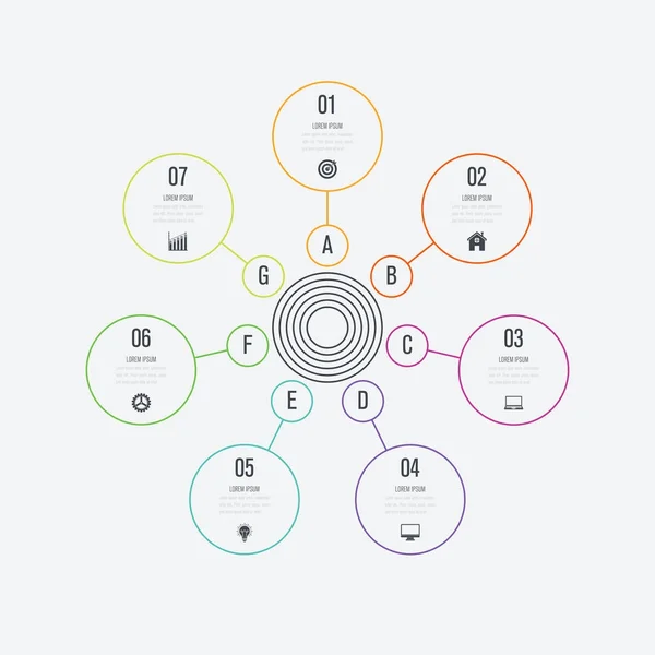 サークルとインフォ グラフィック テンプレート 7 オプション — ストックベクタ