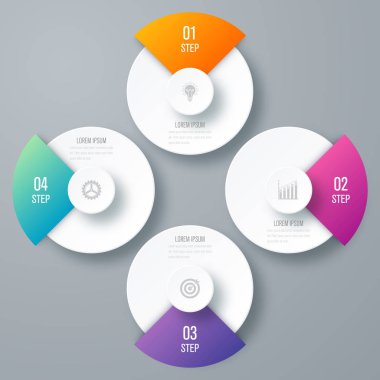 Infographics Şablon 4 daire seçenekleriyle