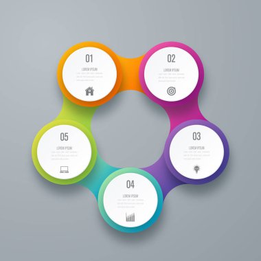 Infographics Şablon 5 daire seçenekleriyle