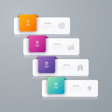 İş infographics Şablon 4 adımları kare