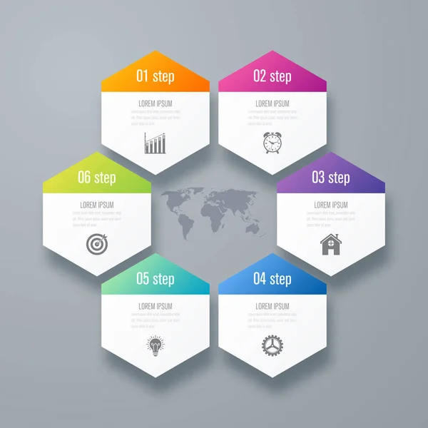 Infografías de ilustración vectorial seis opciones — Vector de stock