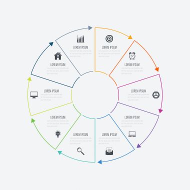 Infographics şablonu 10 daire seçenekleriyle