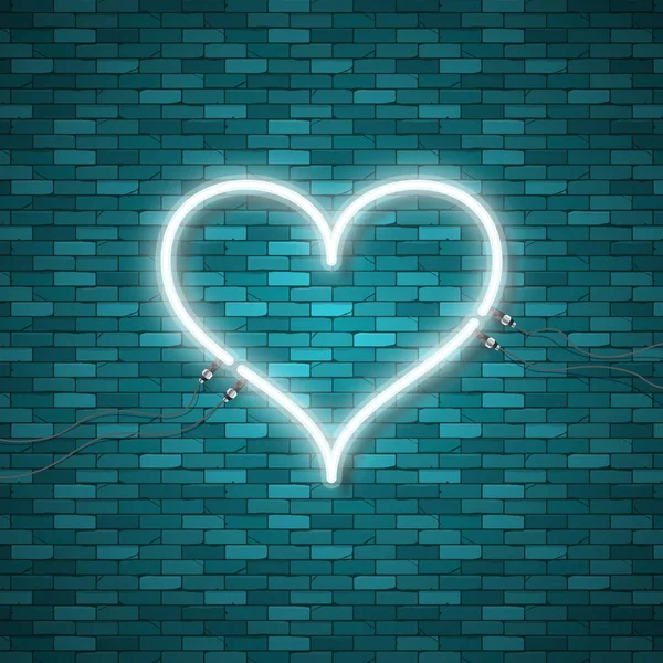 明るい心。レトロな青いネオンサインの心 — ストックベクタ