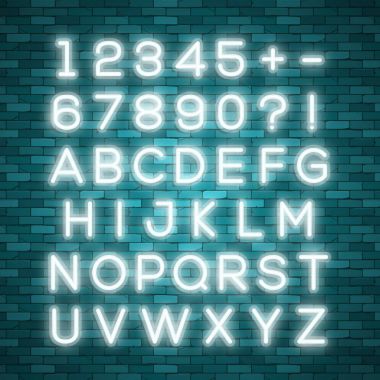Gerçekçi neon alfabe. Parlak neon parlak yazı tipi