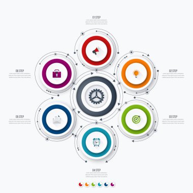 Infographics Şablon 6 daire seçenekleriyle