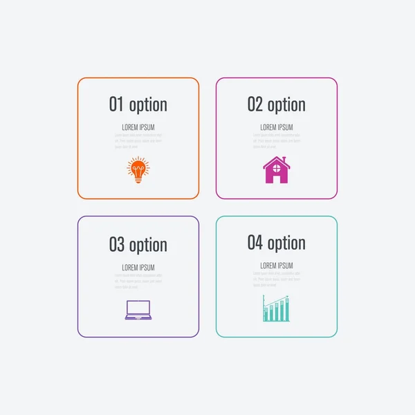 Plantilla de infografías de negocios 4 pasos con cuadrado — Vector de stock