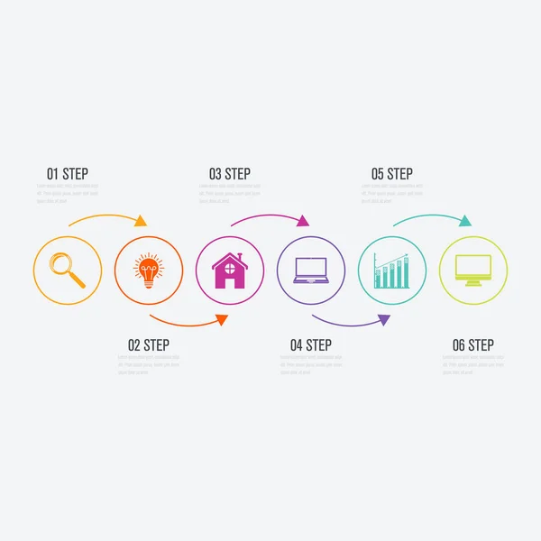 Infografik Vorlage 6 Optionen mit Kreis — Stockvektor