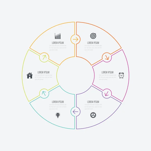 サークルとインフォ グラフィック テンプレート 6 オプション — ストックベクタ