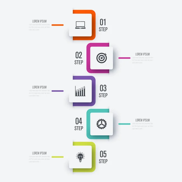 Infografías modernas con 5 cuadrados — Vector de stock