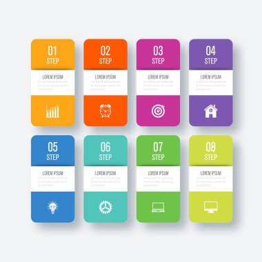 İş infographics Şablon 8 adımlar kare