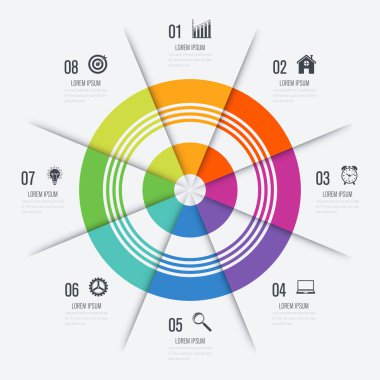 Infographics Şablon 8 daire seçenekleriyle