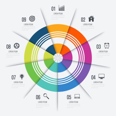 Infographics Şablon 9 daire seçenekleriyle