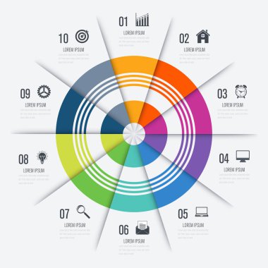 Infographics şablonu 10 daire seçenekleriyle