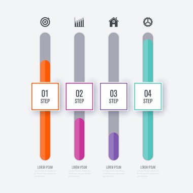 İş infographics Şablon 4 adımları kare