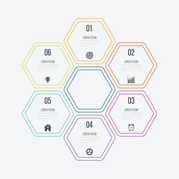 Infografías de ilustración vectorial seis opciones — Vector de stock