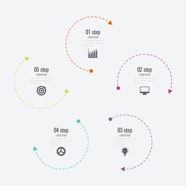 Infographics Şablon 5 daire seçenekleriyle