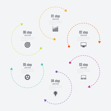 Infographics Şablon 6 daire seçenekleriyle