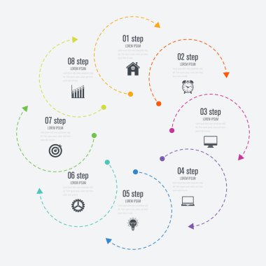 Infographics Şablon 8 daire seçenekleriyle